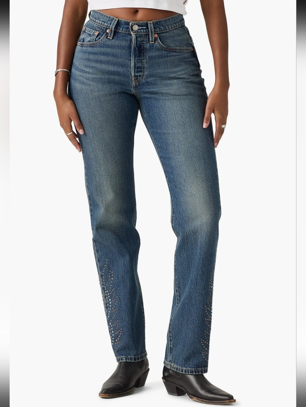 LEVI'S | Women's 501 Curve Medium Wash Jeweled Leg High-Rise Straight Leg Jeans